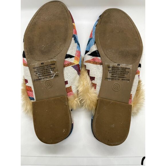 Universal Thread Litzy Aztec Printed Slip-On Mules Faux Fur Trim Womens 8.5 - Picture 3 of 7
